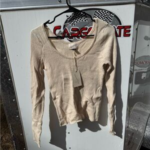 Cream Long Sleeve Ribbed Top